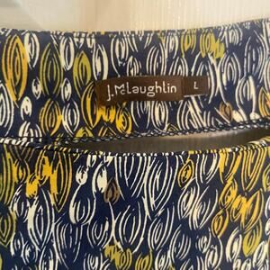 J. McLaughlin Navy Blue, Yellow & White Print Catalina Cloth Ruched Dress Sz Lg